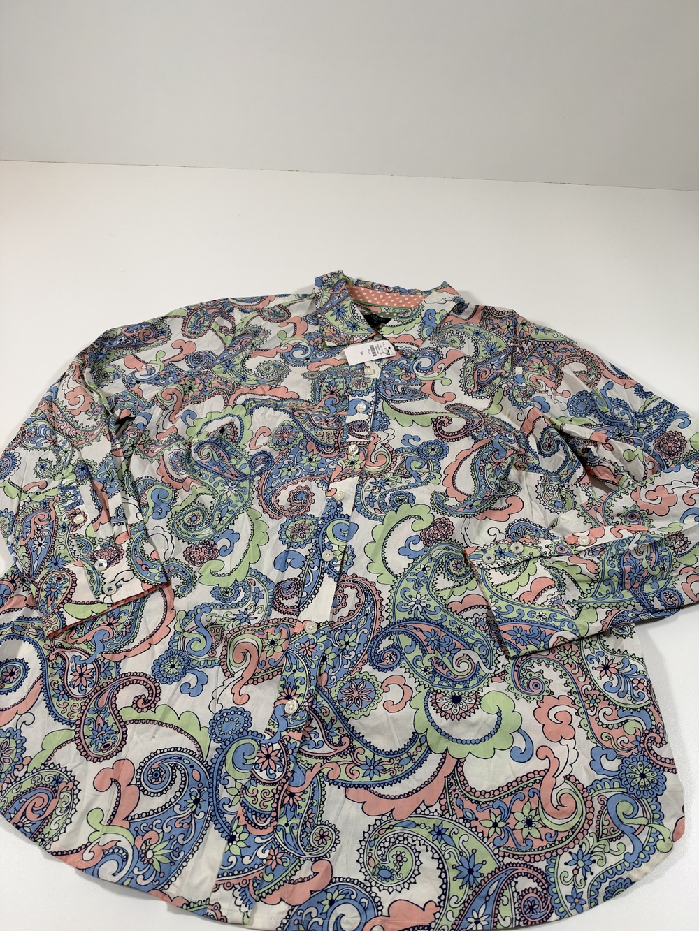 Talbots Shirt Womens 1X Multicolor Paisley 100% Cotton Button Front Long Sleeve